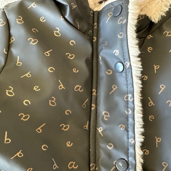 Zara Baby Rubberized Faux Fur Lined Raincoat Alphabet Letter ABC Print Navy 2 3 - Picture 8 of 16
